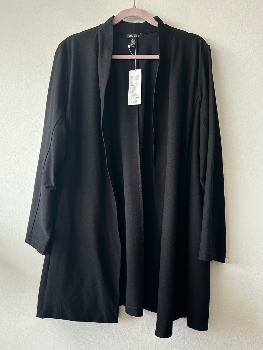 NWT Eileen Fisher Black Open-Front Stretch Jacket